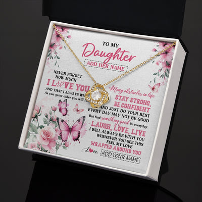Love Knot Necklace 18K Yellow Gold Finish | 2 | Personalized To My Daughter Gifts From Mom Dad Necklace I Love You Butterfly Birthday Gifts For Daughter Graduation Christmas Custom Gift Box Message Card | https://teecentury.