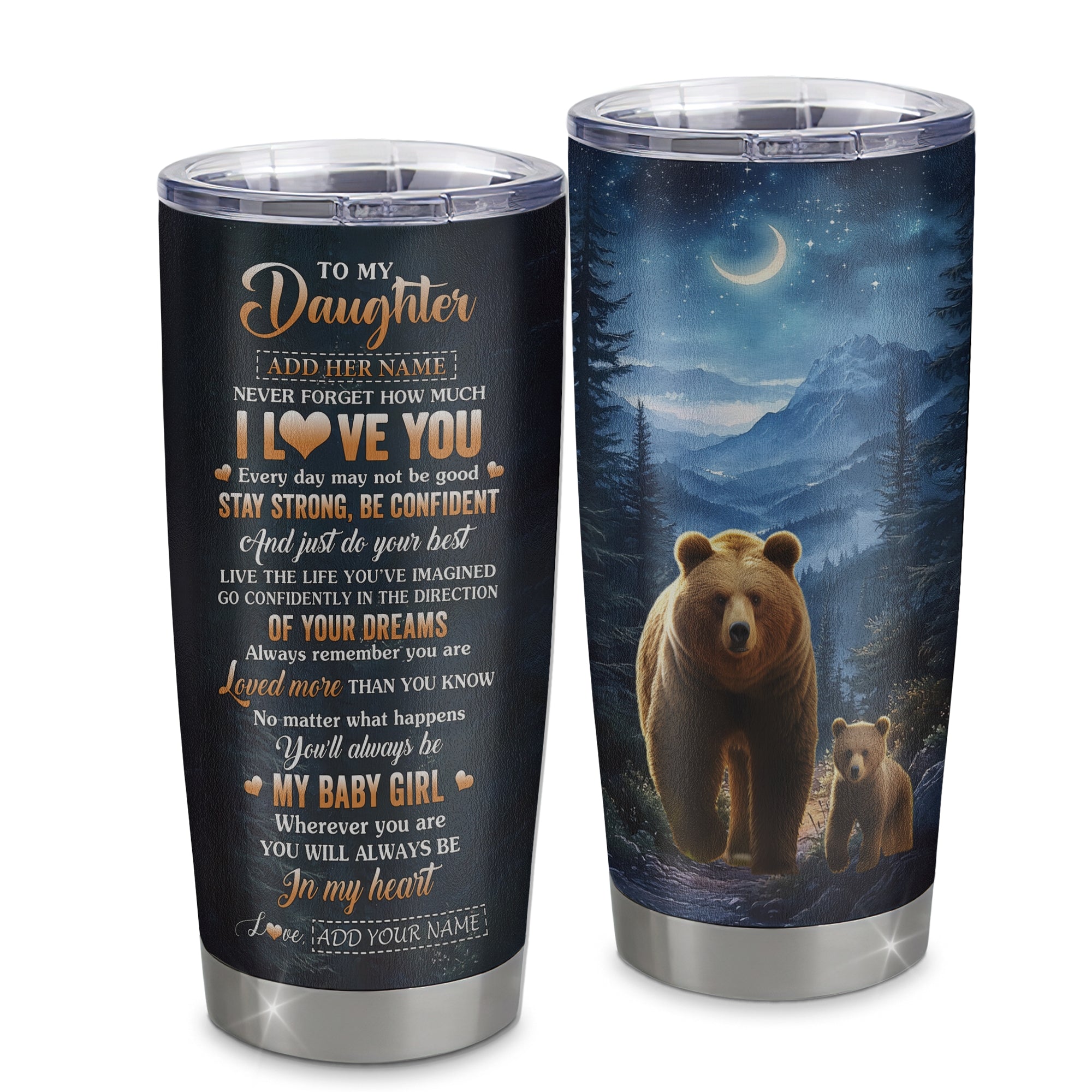 Personalized To My Daughter Gifts From Mom Dad Tumbler Bear Never Forget How Much I Love You Daughter Birthday Gifts Graduation Christmas Custom Cup Travel Mug | teecentury