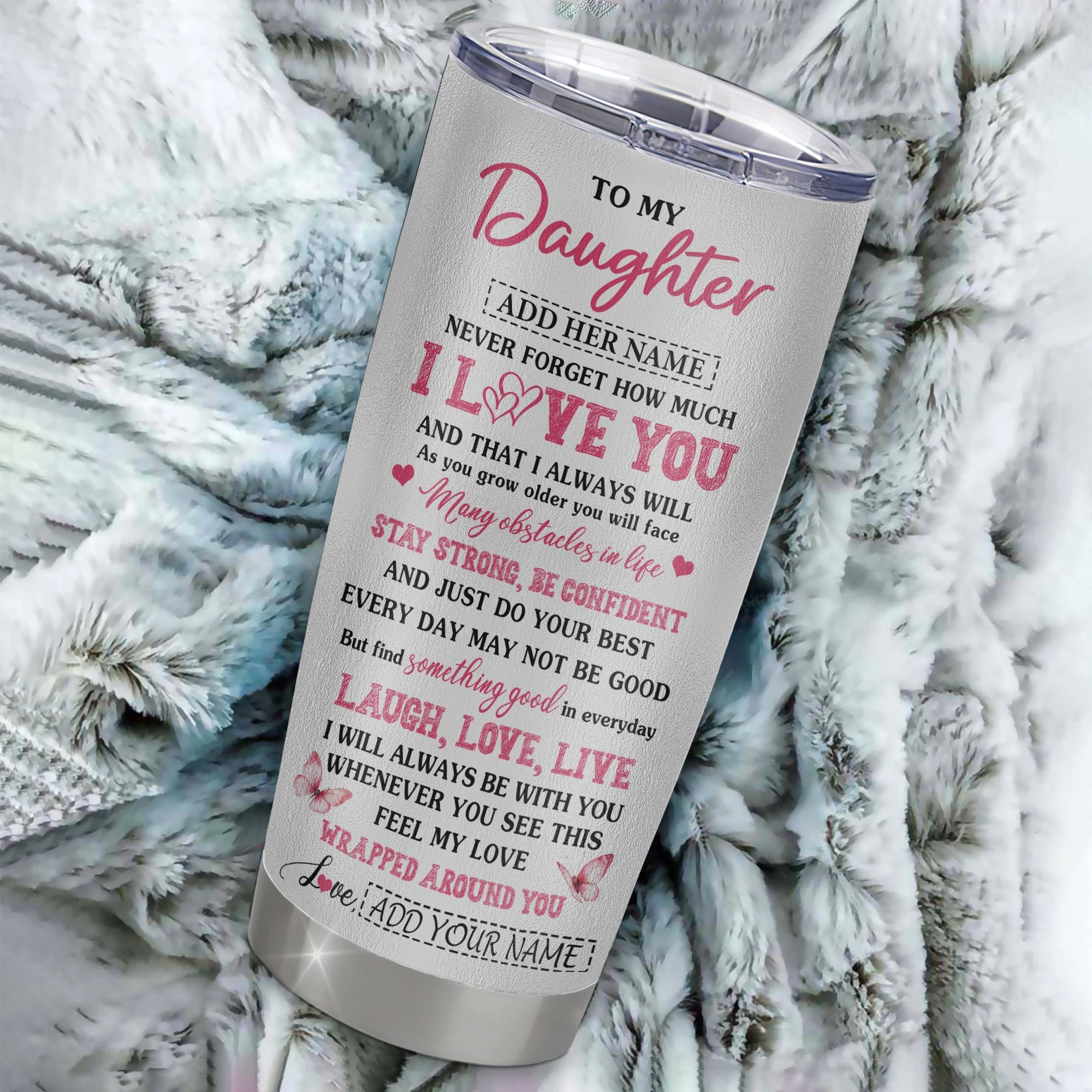 Personalized To My Daughter Gifts From Mom Dad Tumbler I Love You Butterfly Birthday Gifts For Daughter Graduation Christmas Custom Stainless Steel Travel Mug | teecentury