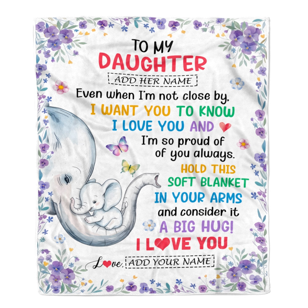 Personalized To My Daughter Gifts From Mom Mother Blanket Elephant Love You Daughter Birthday Gift Valentines Graduation Christmas Custom Fleece Throw Blanket | teecentury