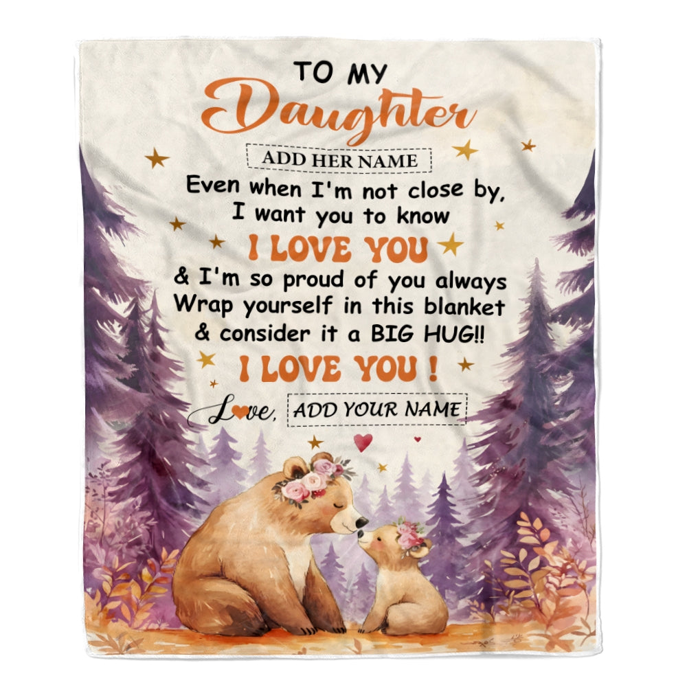 Personalized To My Daughter Gifts From Mom Mother Blanket Kiss Bear I Love You Daughter Birthday Gift Valentines Wedding Graduation Christmas Fleece Blanket | teecentury
