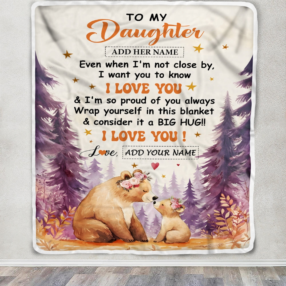 Personalized To My Daughter Gifts From Mom Mother Blanket Kiss Bear I Love You Daughter Birthday Gift Valentines Wedding Graduation Christmas Fleece Blanket | teecentury