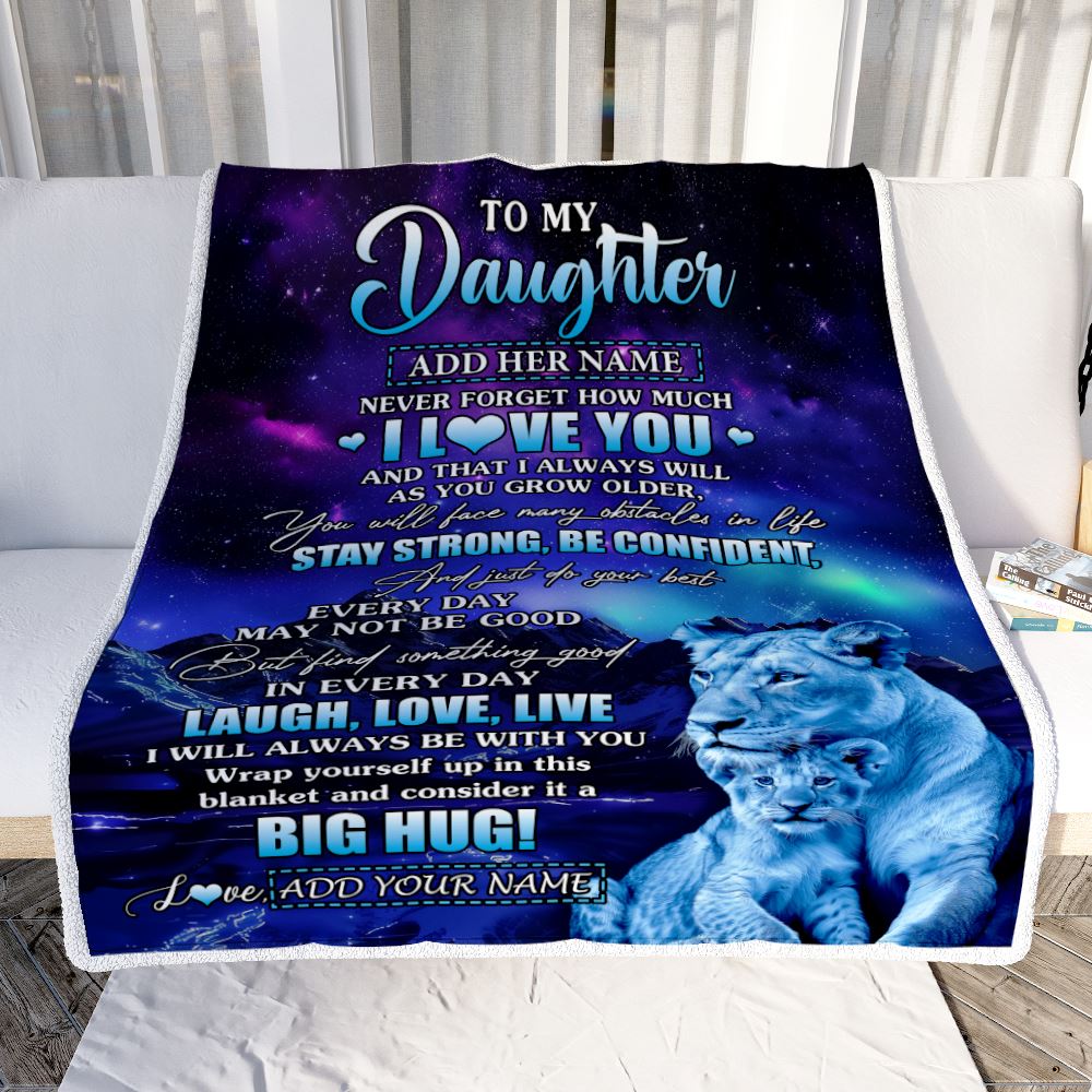 Personalized To My Daughter Gifts From Mom Mother Blanket Laught Love Live Lion Great Daughter Birthday Gifts Graduation Christmas Customized Fleece Blanket | teecentury