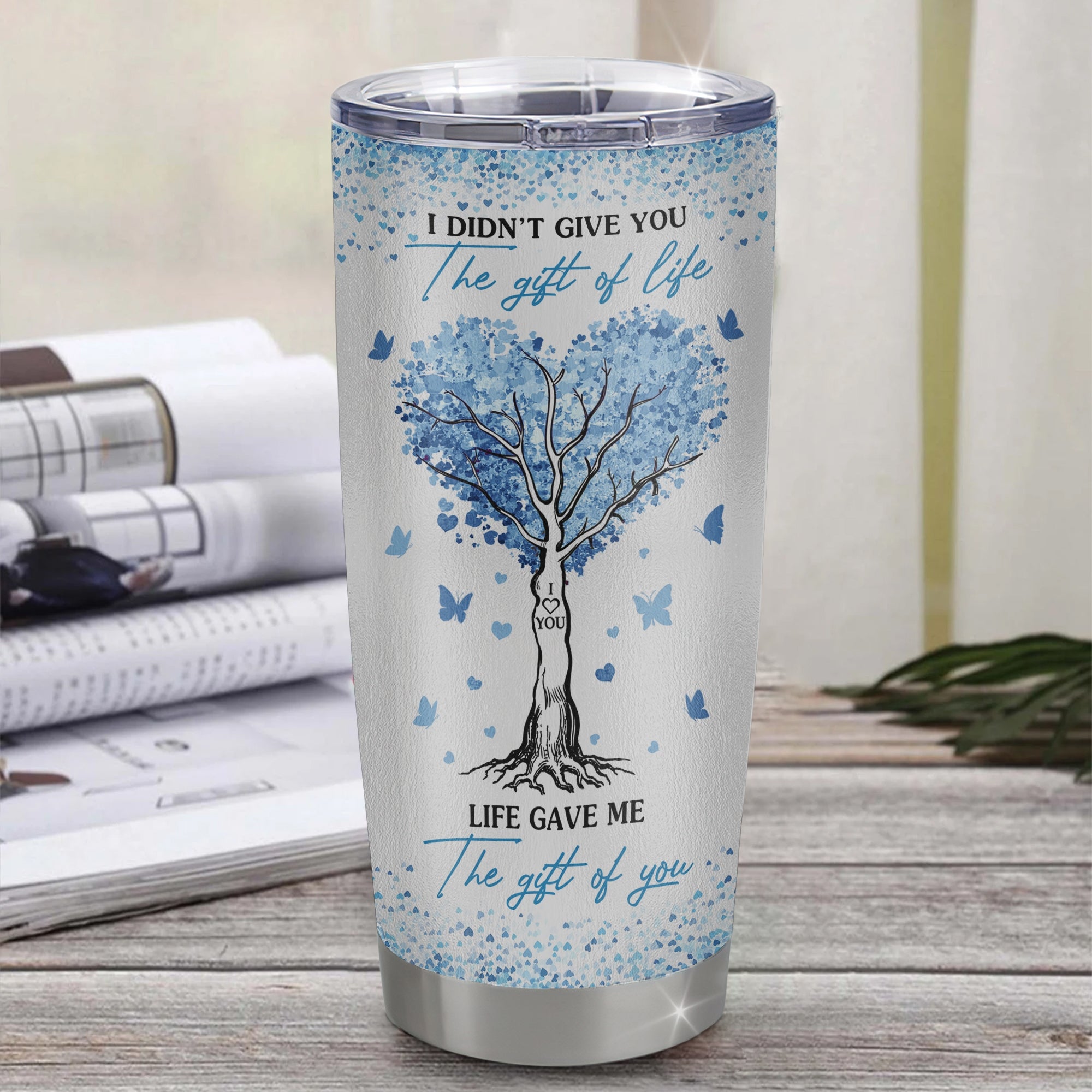 Personalized To My Daughter Gifts From Mom Mother Dad Father Tumbler Blue Tree Butterfly Birthday Gifts For Daughter Graduation Christmas Custom Cup Travel Mug | teecentury