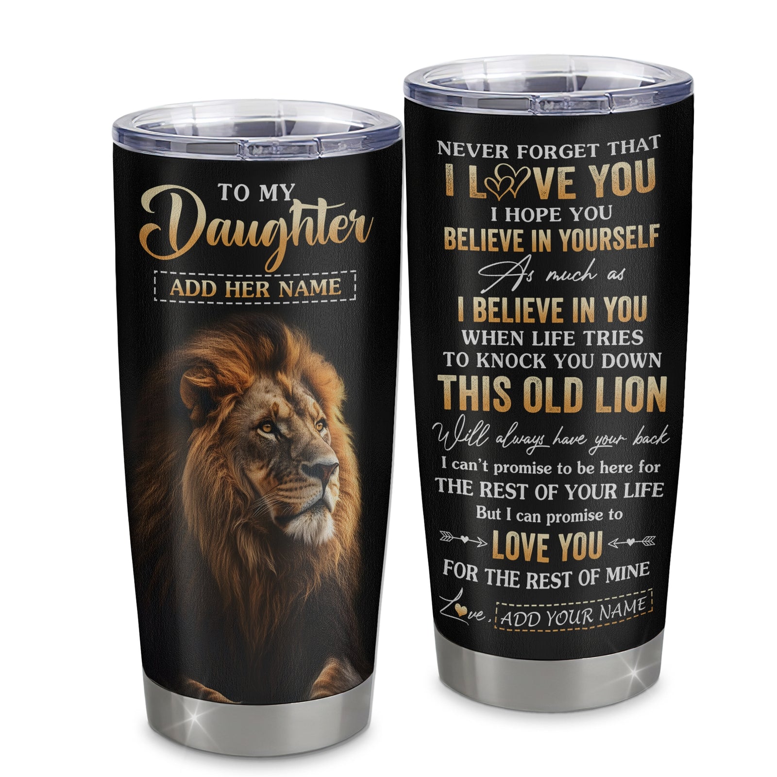 Personalized To My Daughter Gifts From Mom Mother Dad Father Tumbler Old Lion Love You Daughter Birthday Gifts Graduation Christmas Custom Cup Travel Mug | teecentury