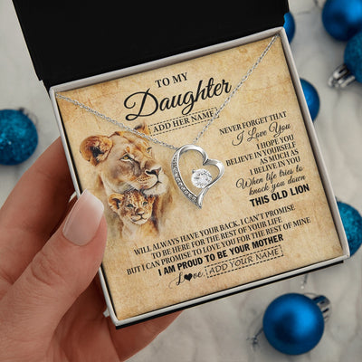 Forever Love Necklace 14K White Gold Finish | 2 | Personalized To My Daughter Gifts From Mom Mother Lion Necklace I Love You Daughter Birthday Gifts From Mom Graduation Christmas Custom Gift Box Message Card | teecentury.myshopify