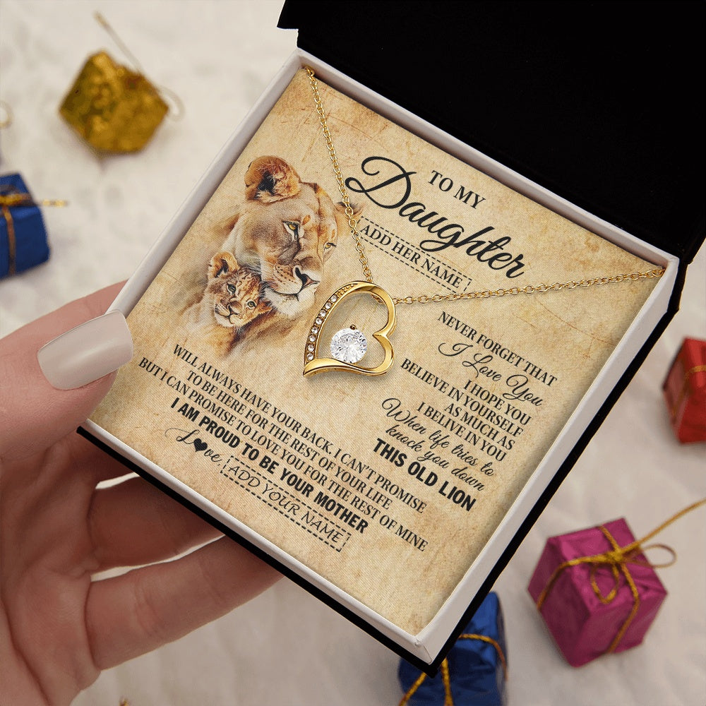 Forever Love Necklace 18K Yellow Gold Finish | 2 | Personalized To My Daughter Gifts From Mom Mother Lion Necklace I Love You Daughter Birthday Gifts From Mom Graduation Christmas Custom Gift Box Message Card | teecentury.myshopify