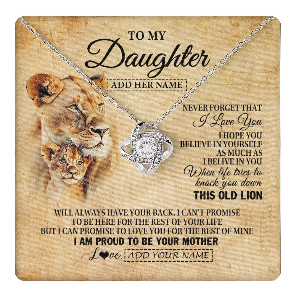 Love Knot Necklace 14K White Gold Finish | 1 | Personalized To My Daughter Gifts From Mom Mother Lion Necklace I Love You Daughter Birthday Gifts From Mom Graduation Christmas Custom Gift Box Message Card | teecentury.myshopify