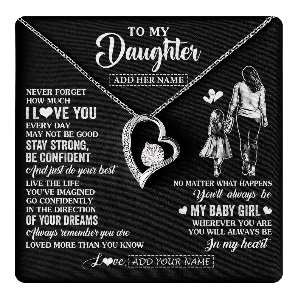 Forever Love Necklace 14K White Gold Finish | 1 | Personalized To My Daughter Gifts From Mom Mother Necklace Never Forget How Much I Love You Daughter Birthday Graduation Christmas Custom Gift Box Message Card | https://teecentury.
