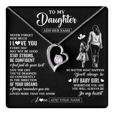 Forever Love Necklace 14K White Gold Finish | 1 | Personalized To My Daughter Gifts From Mom Mother Necklace Never Forget How Much I Love You Daughter Birthday Graduation Christmas Custom Gift Box Message Card | https://teecentury.