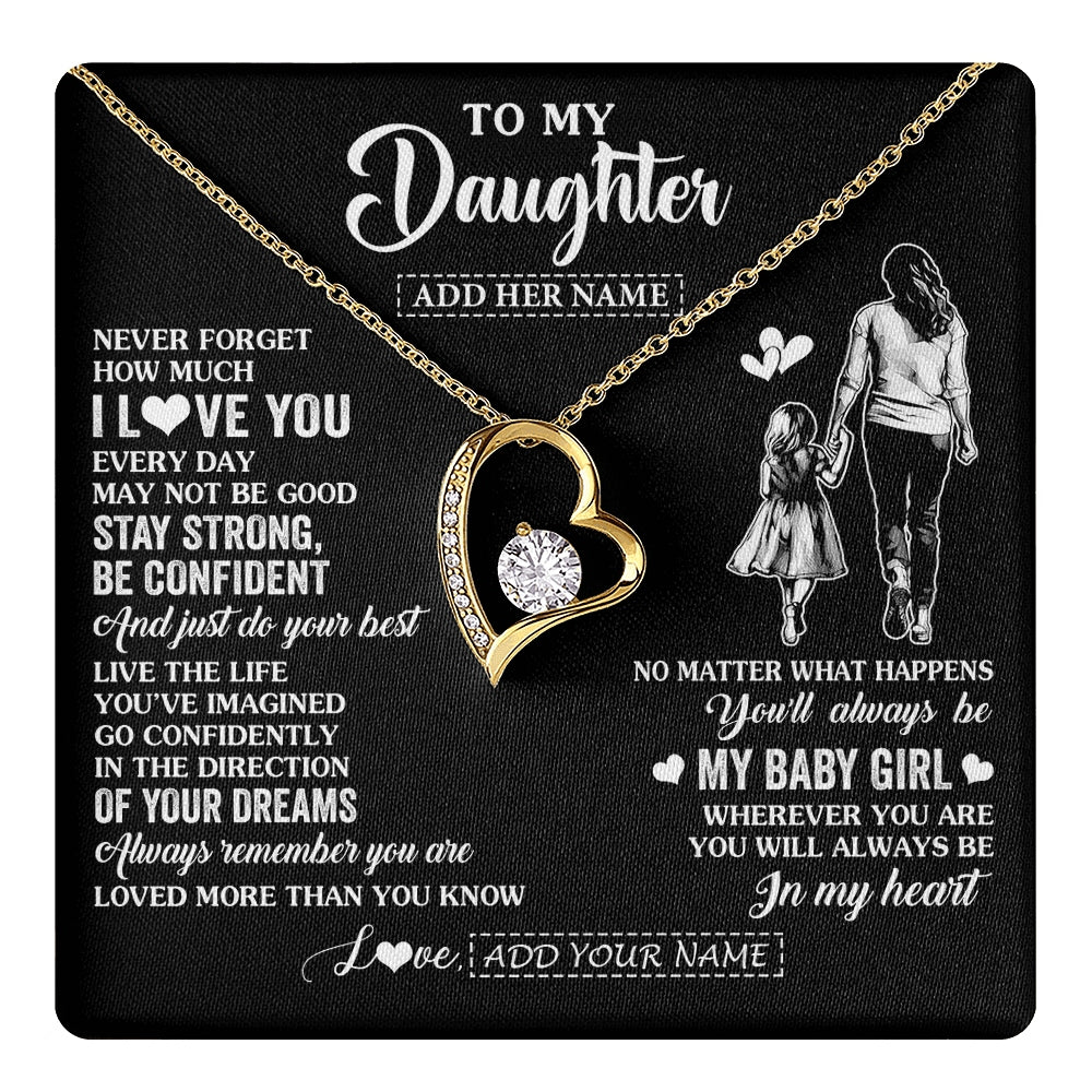 Forever Love Necklace 18K Yellow Gold Finish | 1 | Personalized To My Daughter Gifts From Mom Mother Necklace Never Forget How Much I Love You Daughter Birthday Graduation Christmas Custom Gift Box Message Card | https://teecentury.