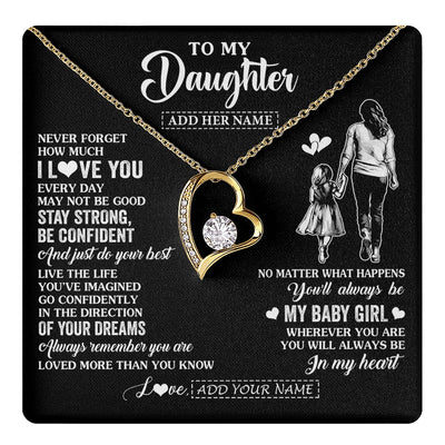 Forever Love Necklace 18K Yellow Gold Finish | 1 | Personalized To My Daughter Gifts From Mom Mother Necklace Never Forget How Much I Love You Daughter Birthday Graduation Christmas Custom Gift Box Message Card | https://teecentury.