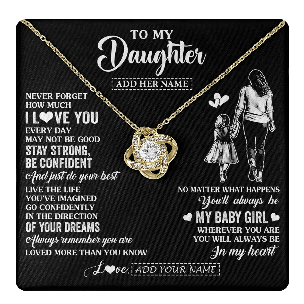 Love Knot Necklace 18K Yellow Gold Finish | 1 | Personalized To My Daughter Gifts From Mom Mother Necklace Never Forget How Much I Love You Daughter Birthday Graduation Christmas Custom Gift Box Message Card | https://teecentury.