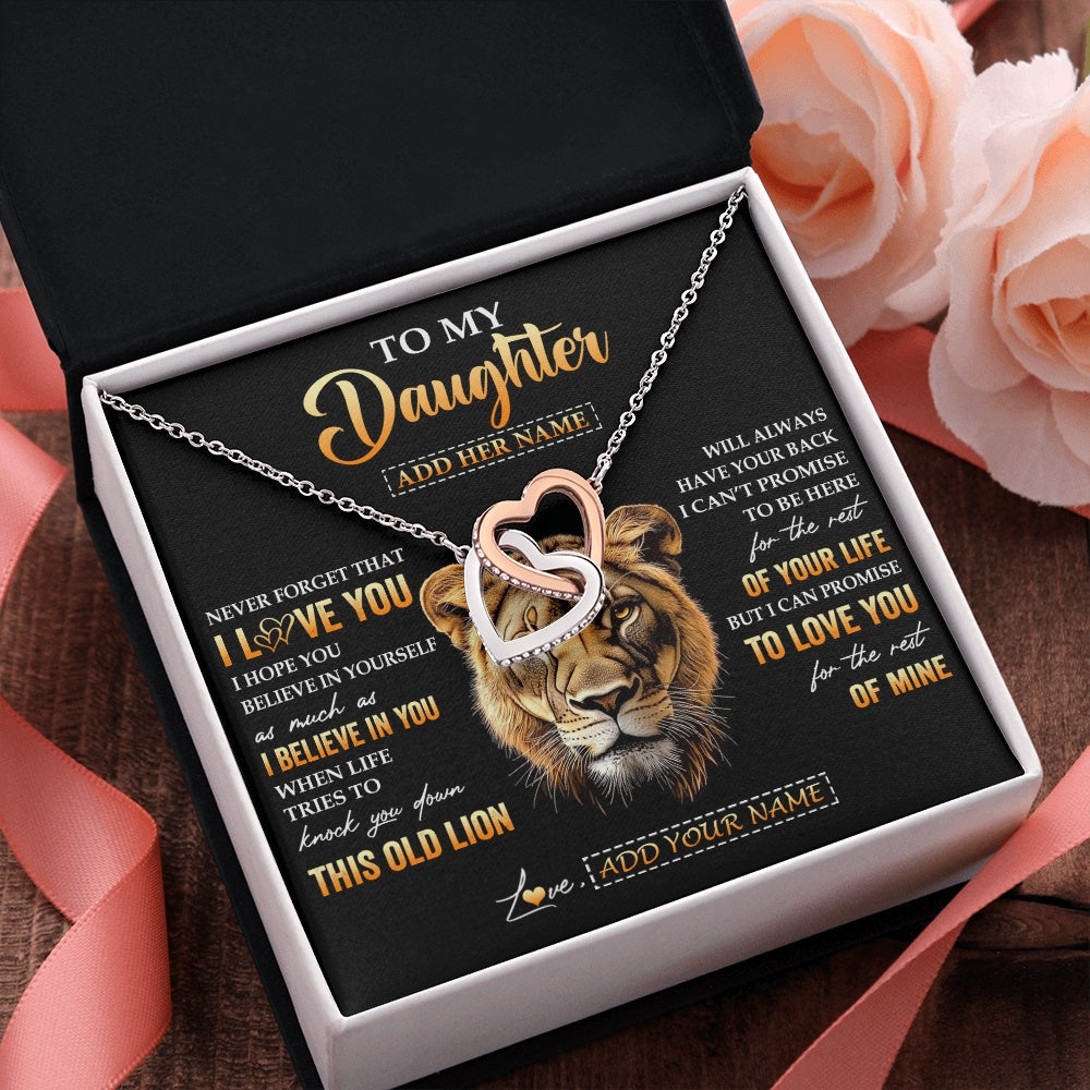 Interlocking Hearts Necklace Stainless Steel & Rose Gold Finish | 2 | Personalized To My Daughter Gifts From Mom Mother Necklace Old Lion Love You Daughter Birthday Gifts Graduation Christmas Customized Gift Box Message Card | teecentury.myshopify