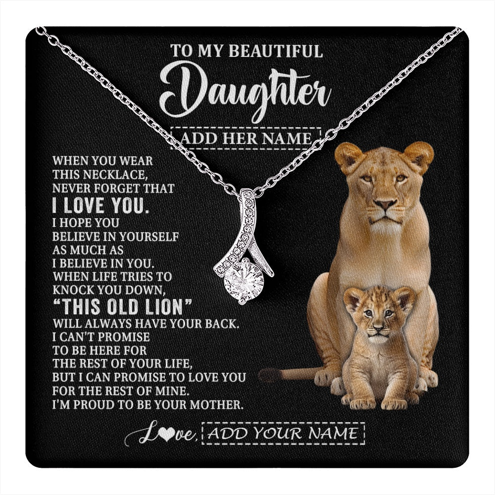 Alluring Beauty Necklace 14K White Gold Finish | 1 | Personalized To My Daughter Gifts From Mom Mother Necklace This Old Lion Love You Daughter Birthday Gifts Graduation Christmas Jewelry Gift Box Message Card | https://teecentury.
