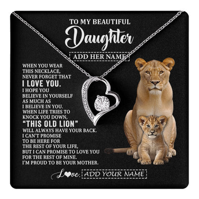 Forever Love Necklace 14K White Gold Finish | 1 | Personalized To My Daughter Gifts From Mom Mother Necklace This Old Lion Love You Daughter Birthday Gifts Graduation Christmas Jewelry Gift Box Message Card | https://teecentury.