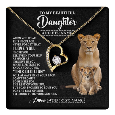 Forever Love Necklace 18K Yellow Gold Finish | 1 | Personalized To My Daughter Gifts From Mom Mother Necklace This Old Lion Love You Daughter Birthday Gifts Graduation Christmas Jewelry Gift Box Message Card | https://teecentury.