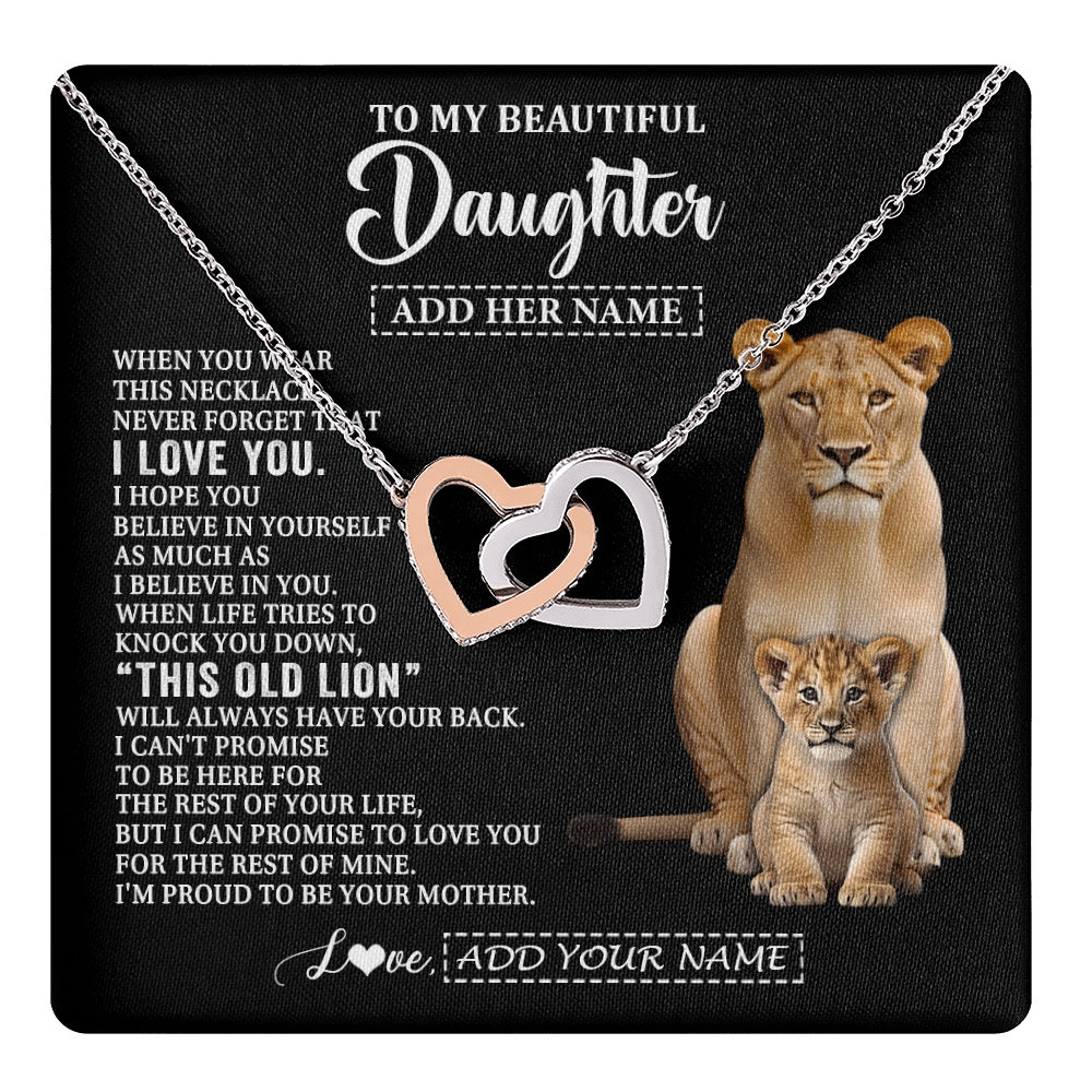 Interlocking Hearts Necklace Stainless Steel & Rose Gold Finish | 1 | Personalized To My Daughter Gifts From Mom Mother Necklace This Old Lion Love You Daughter Birthday Gifts Graduation Christmas Jewelry Gift Box Message Card | https://teecentury.