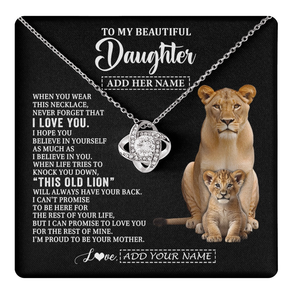 Love Knot Necklace 14K White Gold Finish | 1 | Personalized To My Daughter Gifts From Mom Mother Necklace This Old Lion Love You Daughter Birthday Gifts Graduation Christmas Jewelry Gift Box Message Card | https://teecentury.