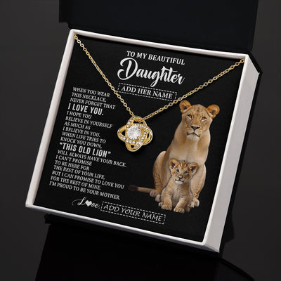 Love Knot Necklace 18K Yellow Gold Finish | 2 | Personalized To My Daughter Gifts From Mom Mother Necklace This Old Lion Love You Daughter Birthday Gifts Graduation Christmas Jewelry Gift Box Message Card | https://teecentury.