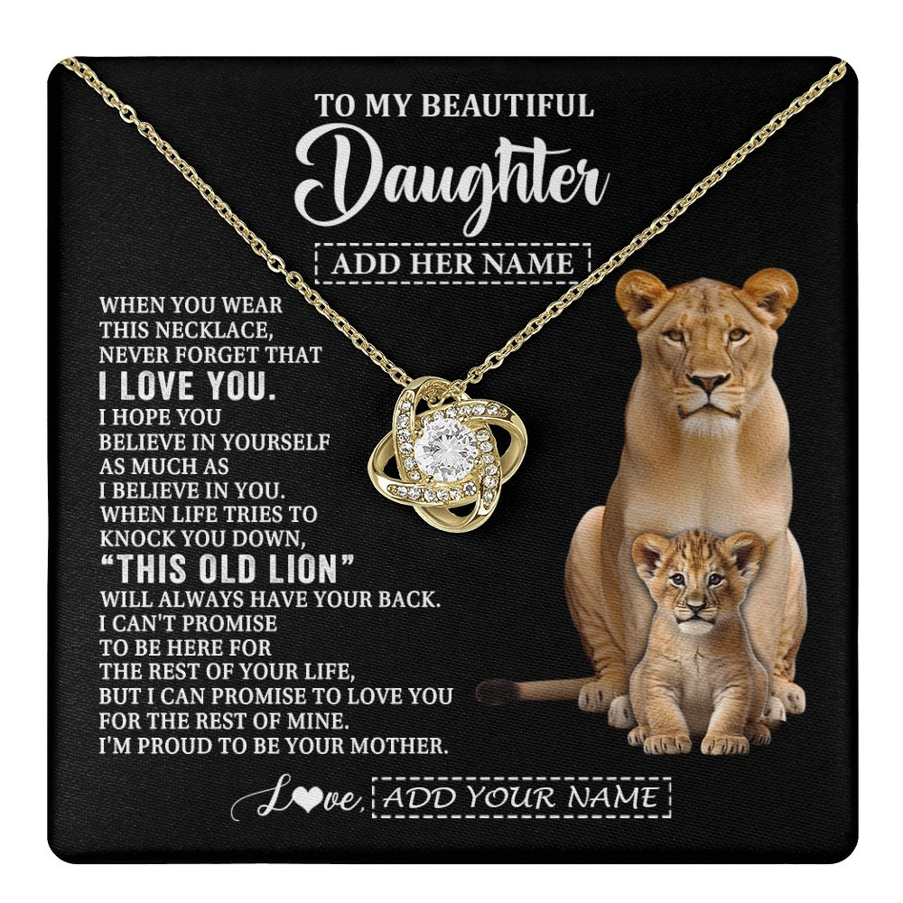 Love Knot Necklace 18K Yellow Gold Finish | 1 | Personalized To My Daughter Gifts From Mom Mother Necklace This Old Lion Love You Daughter Birthday Gifts Graduation Christmas Jewelry Gift Box Message Card | https://teecentury.
