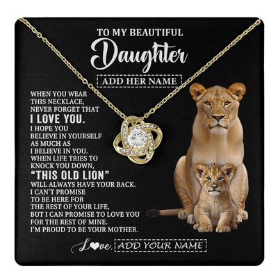 Love Knot Necklace 18K Yellow Gold Finish | 1 | Personalized To My Daughter Gifts From Mom Mother Necklace This Old Lion Love You Daughter Birthday Gifts Graduation Christmas Jewelry Gift Box Message Card | https://teecentury.