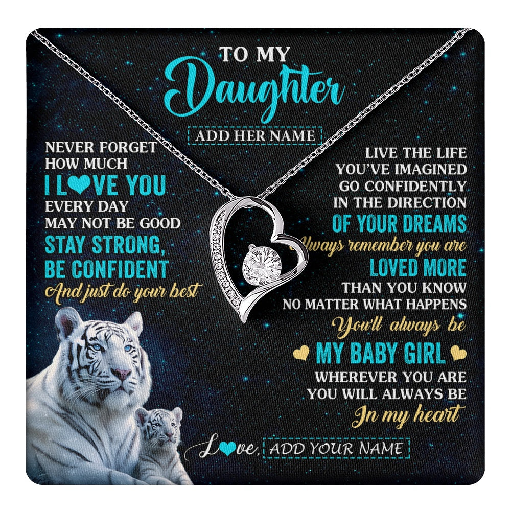 Forever Love Necklace 14K White Gold Finish | 1 | Personalized To My Daughter Gifts From Mom Necklace White Tiger Never Forget How Much I Love You Daughter Birthday Graduation Christmas Gift Box Message Card | teecentury.myshopify