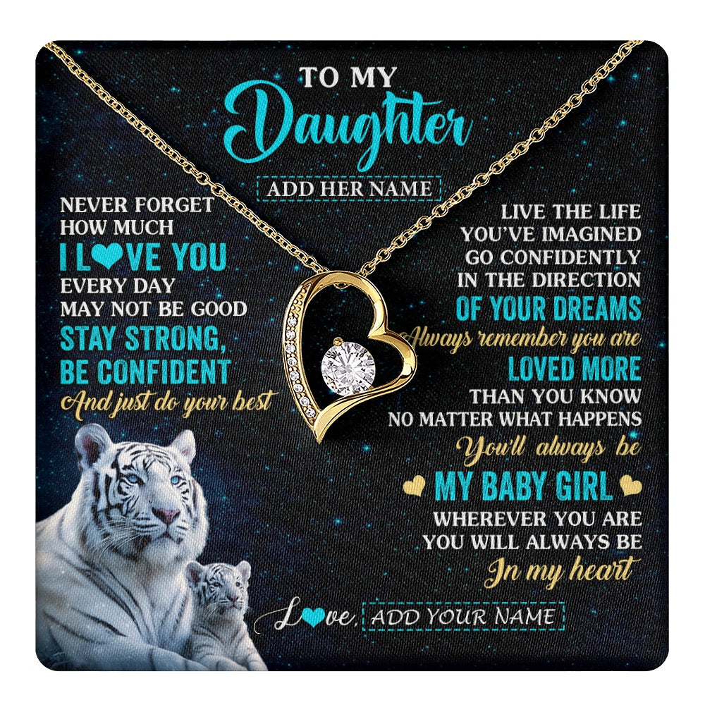 Forever Love Necklace 18K Yellow Gold Finish | 1 | Personalized To My Daughter Gifts From Mom Necklace White Tiger Never Forget How Much I Love You Daughter Birthday Graduation Christmas Gift Box Message Card | teecentury.myshopify