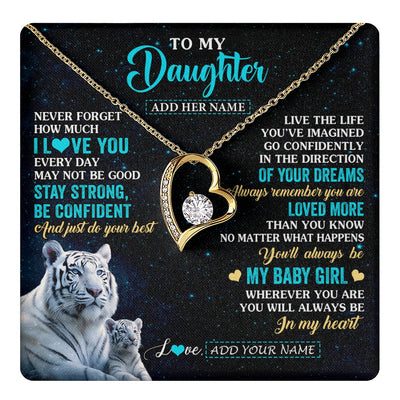 Forever Love Necklace 18K Yellow Gold Finish | 1 | Personalized To My Daughter Gifts From Mom Necklace White Tiger Never Forget How Much I Love You Daughter Birthday Graduation Christmas Gift Box Message Card | teecentury.myshopify