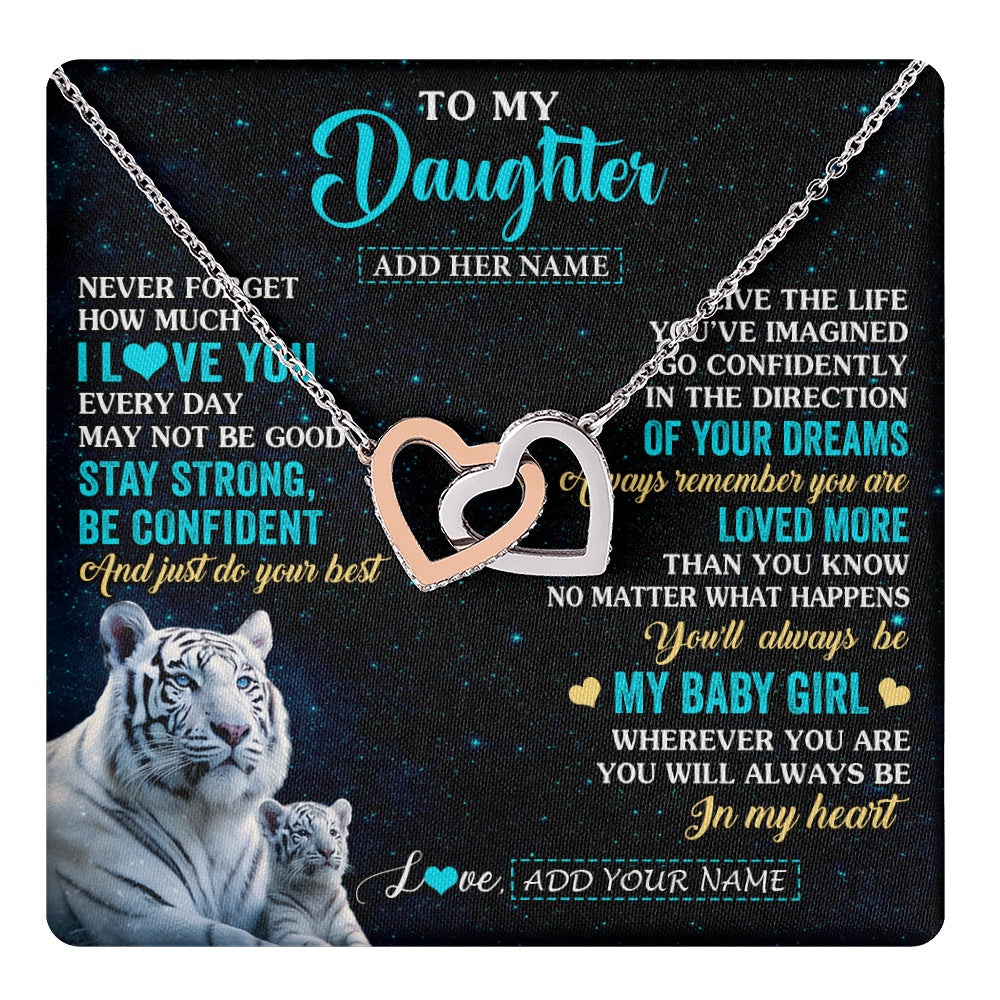 Interlocking Hearts Necklace Stainless Steel & Rose Gold Finish | 1 | Personalized To My Daughter Gifts From Mom Necklace White Tiger Never Forget How Much I Love You Daughter Birthday Graduation Christmas Gift Box Message Card | teecentury.myshopify