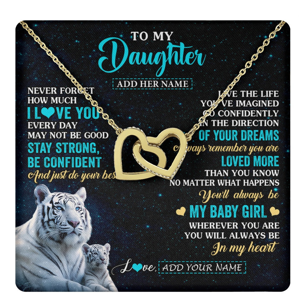 Interlocking Hearts Necklace 18K Yellow Gold Finish | 1 | Personalized To My Daughter Gifts From Mom Necklace White Tiger Never Forget How Much I Love You Daughter Birthday Graduation Christmas Gift Box Message Card | teecentury.myshopify