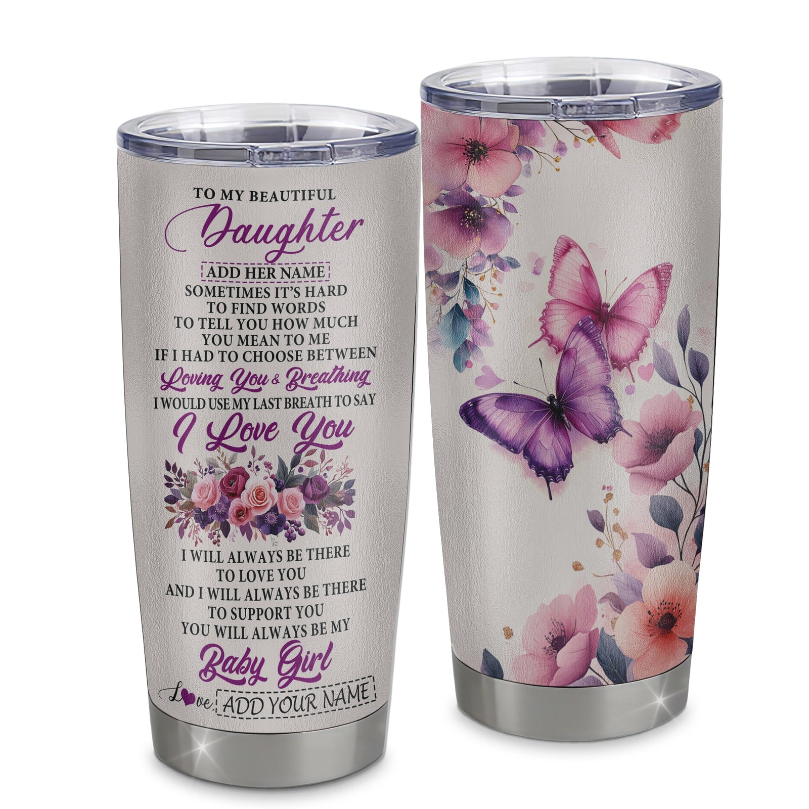 Personalized To My Daughter Gifts From Mom Tumbler Purple Floral Loving You Birthday Gifts For Daughter Mothers Day Graduation Christmas Custom Stainless Steel Mug Shirt & Hoodie | teecentury