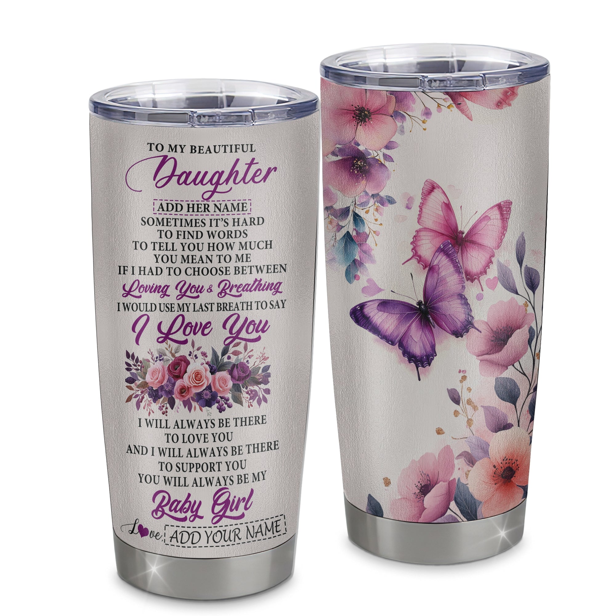 Personalized To My Daughter Gifts From Mom Tumbler Purple Floral Loving You Birthday Gifts For Daughter Mothers Day Graduation Christmas Custom Stainless Steel Mug Shirt & Hoodie | teecentury