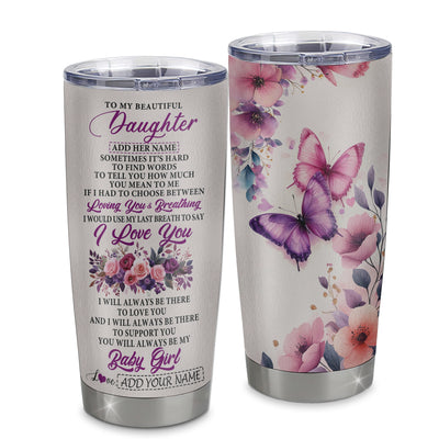 Personalized To My Daughter Gifts From Mom Tumbler Purple Floral Loving You Birthday Gifts For Daughter Mothers Day Graduation Christmas Custom Stainless Steel Mug Shirt & Hoodie | teecentury