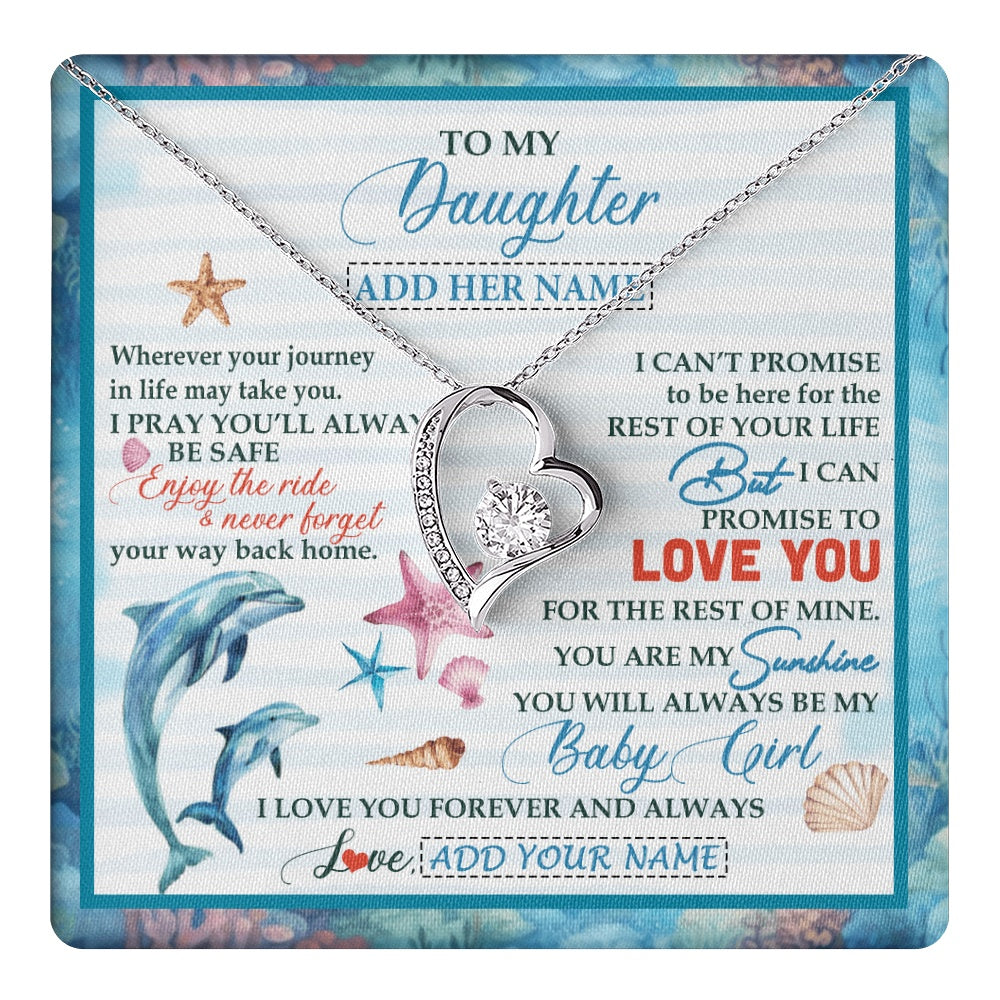 Forever Love Necklace 14K White Gold Finish | 1 | Personalized To My Daughter Gifts Necklace Dolphin From Mom Dad My Sunshine For Jewelry Daughter Birthday Gift Christmas Custom Gift Box Message Card | https://teecentury.