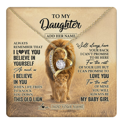 Forever Love Necklace 18K Yellow Gold Finish | 1 | Personalized To My Daughter Gifts Necklace From Dad Father Always Remember Lion Gifts For Daughter Birthday Graduation Christmas Custom Gift Box Message Card | https://teecentury.