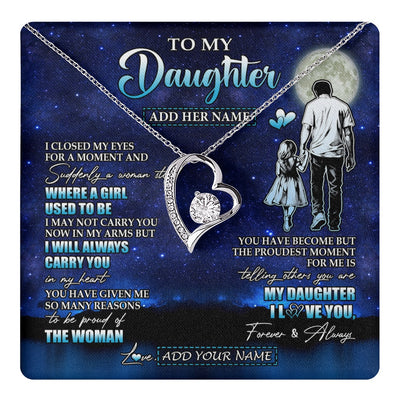 Forever Love Necklace 14K White Gold Finish | 1 | Personalized To My Daughter Gifts Necklace From Dad Father I Closed My Eyes For A Moment Daughter Birthday Graduation Christmas Custom Gift Box Message Card | teecentury.myshopify