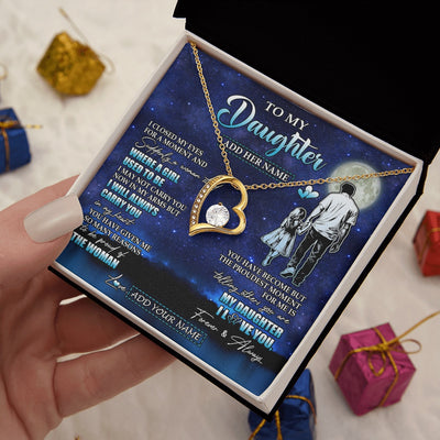 Forever Love Necklace 18K Yellow Gold Finish | 2 | Personalized To My Daughter Gifts Necklace From Dad Father I Closed My Eyes For A Moment Daughter Birthday Graduation Christmas Custom Gift Box Message Card | teecentury.myshopify