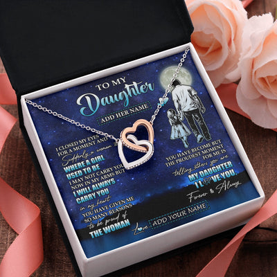 Interlocking Hearts Necklace Stainless Steel & Rose Gold Finish | 2 | Personalized To My Daughter Gifts Necklace From Dad Father I Closed My Eyes For A Moment Daughter Birthday Graduation Christmas Custom Gift Box Message Card | teecentury.myshopify