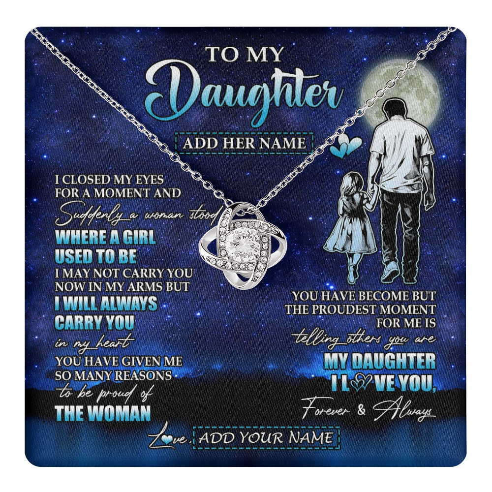 Love Knot Necklace 14K White Gold Finish | 1 | Personalized To My Daughter Gifts Necklace From Dad Father I Closed My Eyes For A Moment Daughter Birthday Graduation Christmas Custom Gift Box Message Card | teecentury.myshopify