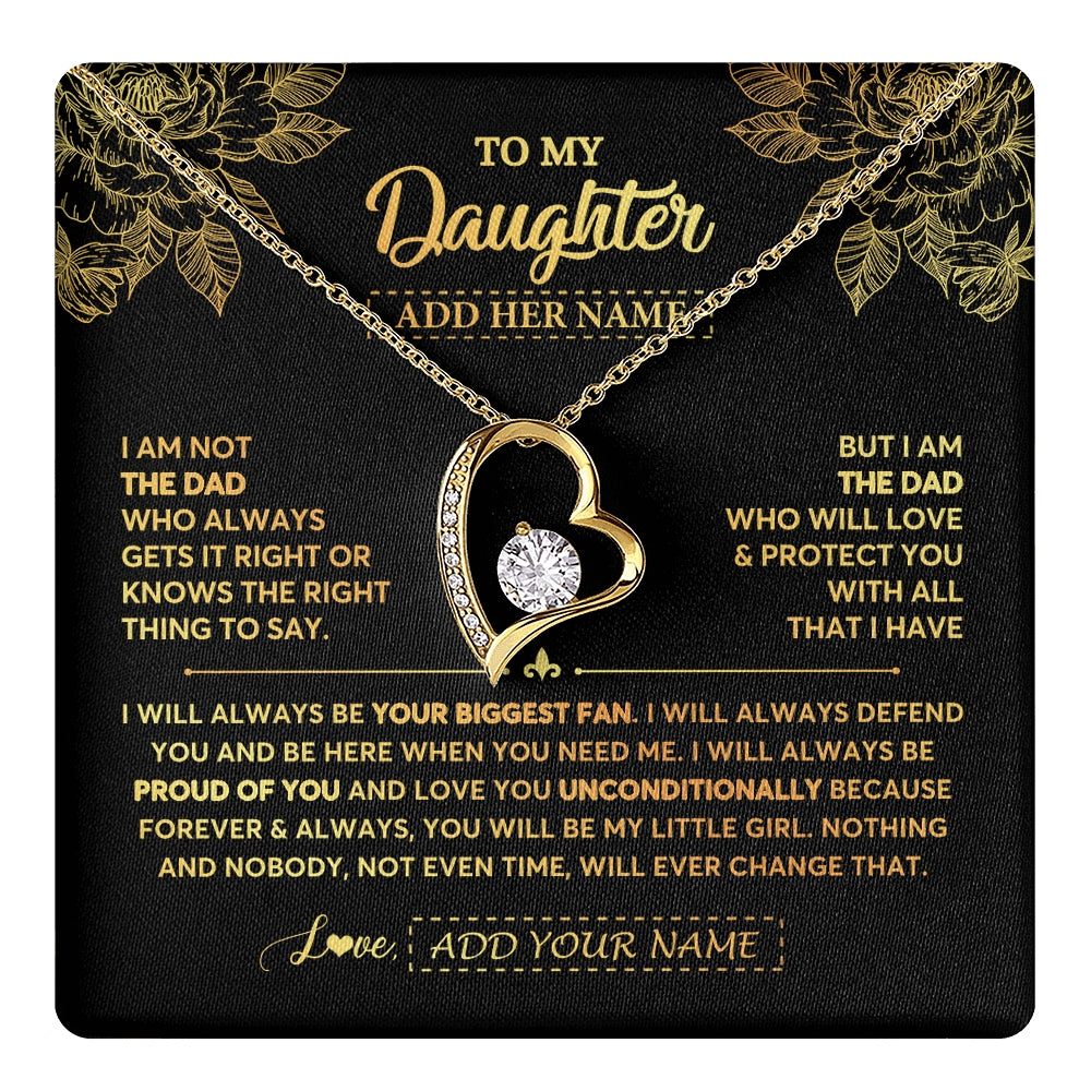 Forever Love Necklace 18K Yellow Gold Finish | 1 | Personalized To My Daughter Gifts Necklace From Dad Father Meaningful Family Jewelry Birthday Gifts For Daughter Christmas Custom Gift Box Message Card | https://teecentury.