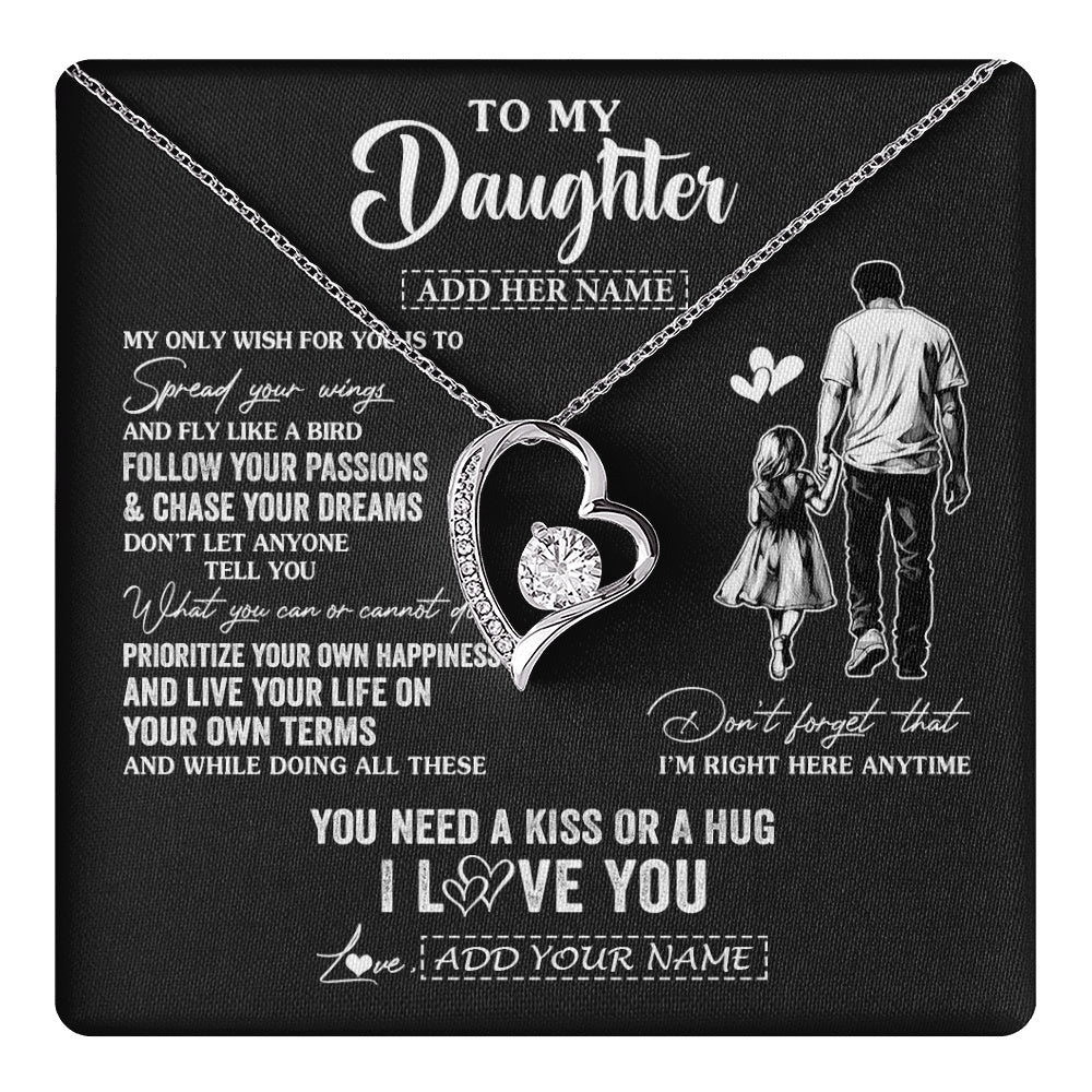 Forever Love Necklace 14K White Gold Finish | 1 | Personalized To My Daughter Gifts Necklace From Dad Father My Only Wish For You Daughter Birthday Gifts Graduation Christmas Customized Gift Box Message Card | teecentury.myshopify
