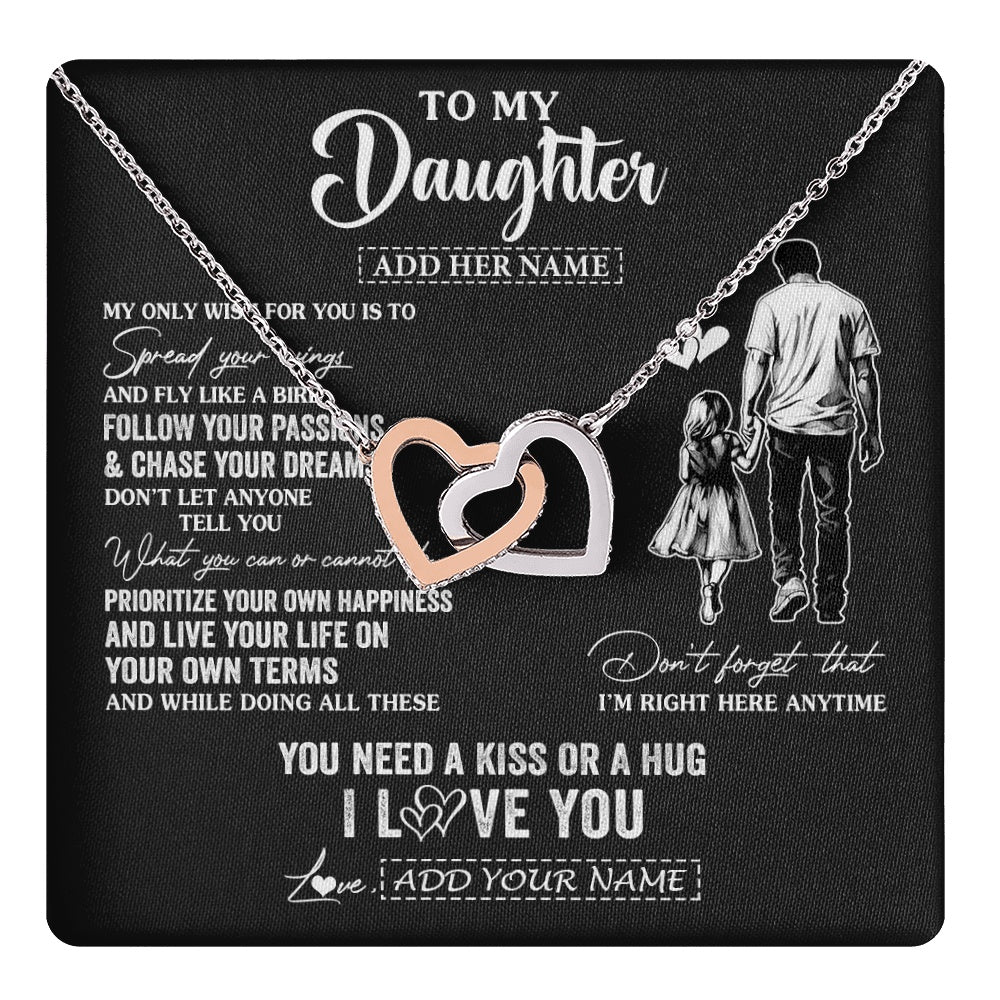 Interlocking Hearts Necklace Stainless Steel & Rose Gold Finish | 1 | Personalized To My Daughter Gifts Necklace From Dad Father My Only Wish For You Daughter Birthday Gifts Graduation Christmas Customized Gift Box Message Card | teecentury.myshopify