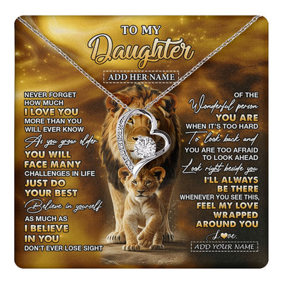 Forever Love Necklace 14K White Gold Finish | 1 | Personalized To My Daughter Gifts Necklace From Dad Father Never Forget How Much I Love You Lion Daughter Birthday Gifts Christmas Custom Gift Box Message Card | https://teecentury.
