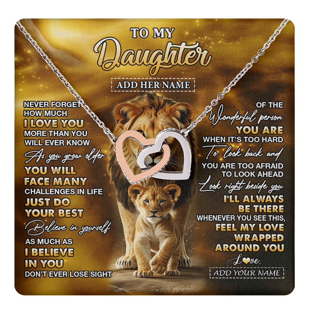 Interlocking Hearts Necklace Stainless Steel & Rose Gold Finish | 1 | Personalized To My Daughter Gifts Necklace From Dad Father Never Forget How Much I Love You Lion Daughter Birthday Gifts Christmas Custom Gift Box Message Card | https://teecentury.