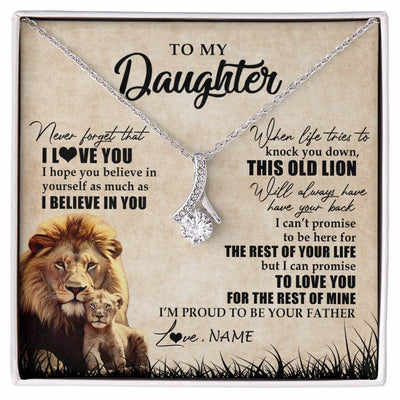 Alluring Beauty Necklace 14K White Gold Finish | Personalized To My Daughter Gifts Necklace From Dad Father Old Lion Daughter Jewelry Birthday Gifts Graduation Christmas Customized Gift Box Message Card | teecentury