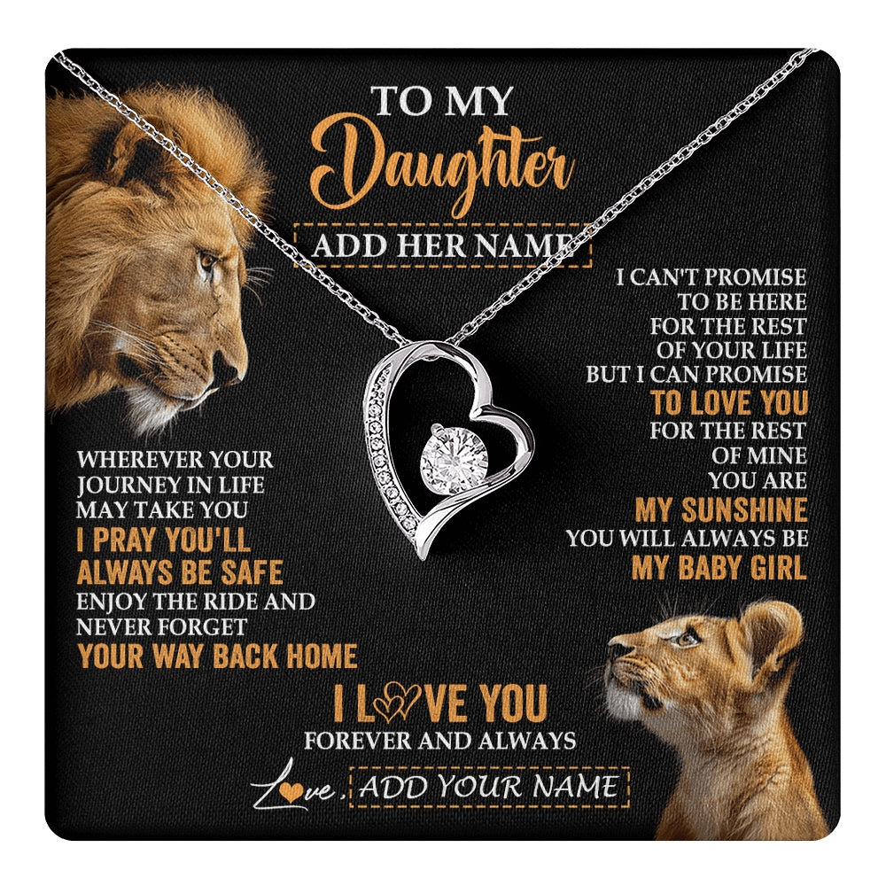 Forever Love Necklace 14K White Gold Finish | 1 | Personalized To My Daughter Gifts Necklace From Dad Father Wherever Your Journey In Life Lion Daughter Birthday Gifts Christmas Custom Gift Box Message Card | https://teecentury.