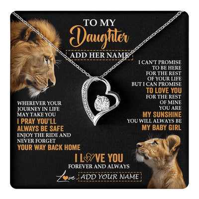 Forever Love Necklace 14K White Gold Finish | 1 | Personalized To My Daughter Gifts Necklace From Dad Father Wherever Your Journey In Life Lion Daughter Birthday Gifts Christmas Custom Gift Box Message Card | https://teecentury.