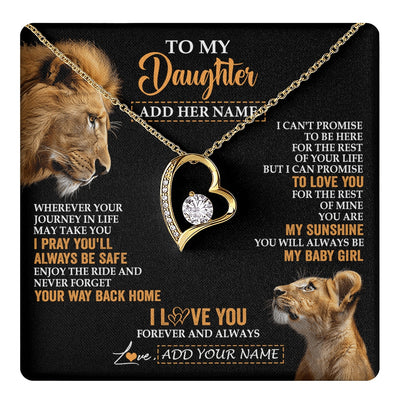 Forever Love Necklace 18K Yellow Gold Finish | 1 | Personalized To My Daughter Gifts Necklace From Dad Father Wherever Your Journey In Life Lion Daughter Birthday Gifts Christmas Custom Gift Box Message Card | https://teecentury.