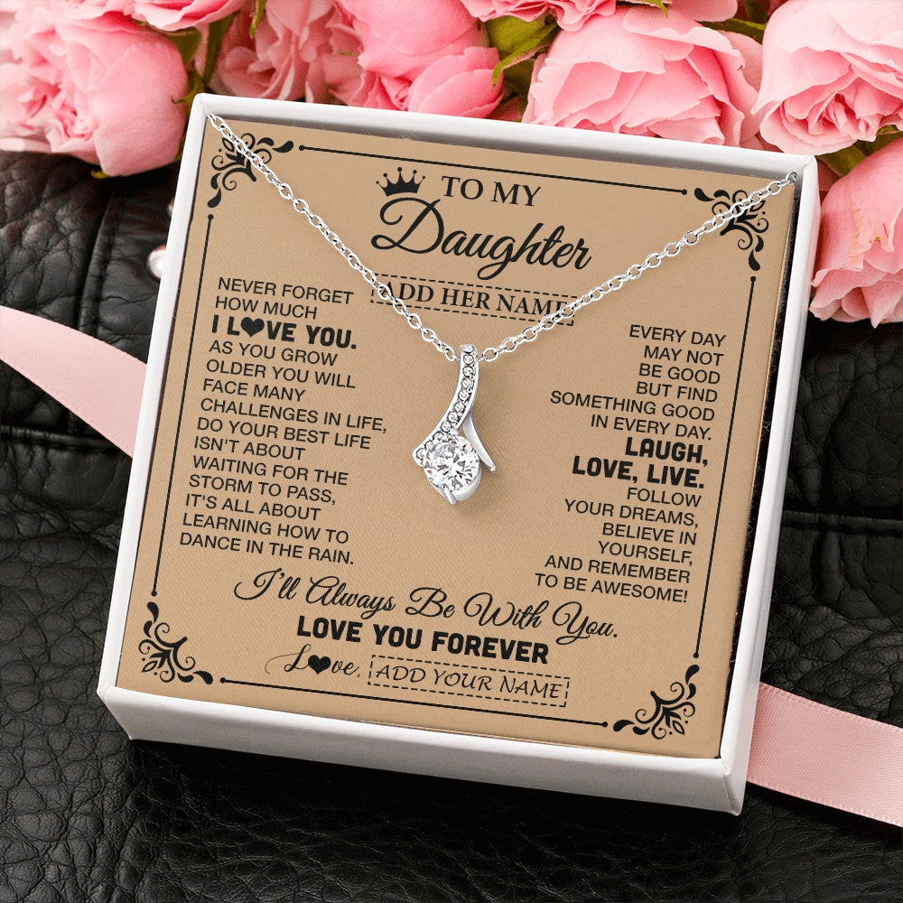 Alluring Beauty Necklace 14K White Gold Finish | 2 | Personalized To My Daughter Gifts Necklace From Dad Mom Never Forget How Much I Love You Daughter Birthday Gifts Christmas Customized Gift Box Message Card | https://teecentury.